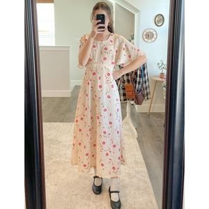Vintage Cream Floral Dress-Large